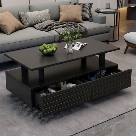 Mesa de centro LED con almacenaje, 100 x 50 x 42 cm, acrílico negro, HAVRYA (1/5)