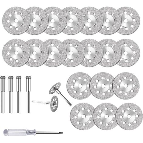 20 Pcs Mini Disque Diamant à Tronçonner (22 mm), mini disques diamantés avec 4 mandrin de 3 mm pour carrelage, verre, pierre, bois (1/5)