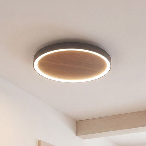LED Deckenlampe Dimmbar über Wandschalter rund Ø 50 cm 3500 K 2410 lm Holz Aluminium Deckenleuchte