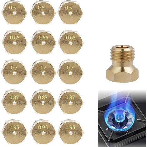 15 pièces Gicleur gaz Butane Universels, 3x(0.5/0.65/0.7/0.87/0.95mm), Gicleur Butane pour Gazinière, Injecteur de Gaz Gicleur Bouteille Kit de Conversion