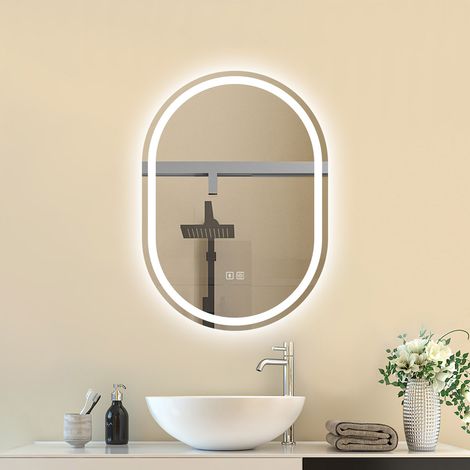 SKY 60x80cm Bluetooth Oval LED Bathroom Mirror,Illuminated Bathroom LED Mirror with Speaker,Anti-fog,Wall Mounted,3 Lighting Modes,Dimmable,Backlit,IP44