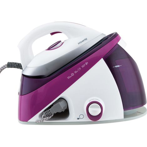Centro de Planchado 2400 W, 150 g/m, 5.4 Bares, Suela de Cerámica “EasyGlide”, Depósito de Agua extraíble de 1.1 L, Autonomía Ilimitada, Control Manual de la Temperatura, Morado. HKoenigV26 (1/5)