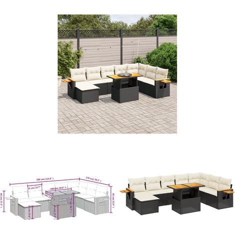 9-tlg. Garten-Sofagarnitur mit Kissen Schwarz Poly Rattan - Gartenmöbel - Gartensorte - Lounge Set - Outdoor Möbel - Rattan Gartenmöbel - Home & Living (1/3)