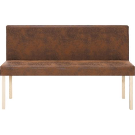 Banc vintage simili cuir marron vieilli et pieds pin massif Barielle 140 cm (1/5)