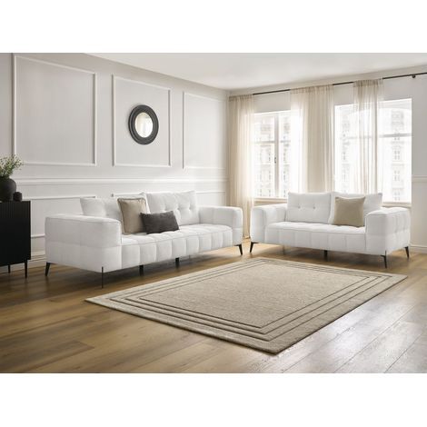 BOBOCHIC - Ensemble canapé droit fixe 3 + 2 places ANIS tissu bouclette Blanc (1/5)
