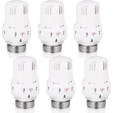6PCS Tete Thermostatique, Tête de Remplacement de Vanne de Radiateur, M30 x 1,5 Robinet Thermostatique Radiateur, Tete Thermostatique Radiateur, Tete Tthermostatique Connecté pour Maison Bureau (1/5)