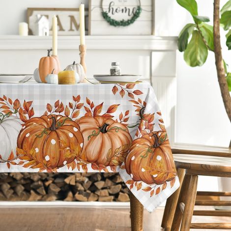 Mode Nappe d'automne à carreaux orange et eucalyptus à carreaux de buffle, 152 x 213 cm, linge de table anti taches, linge de cuisine, décoration de vacances