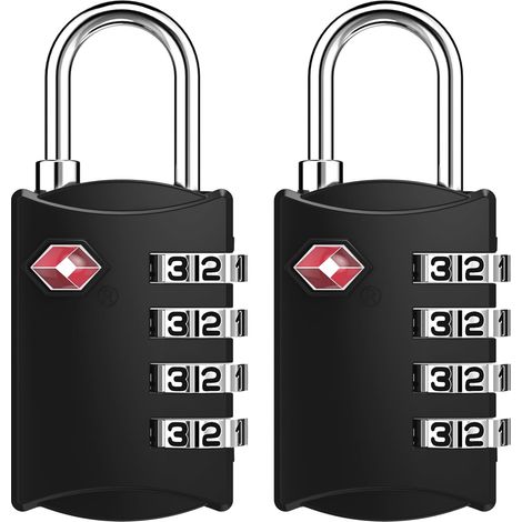 Cadenas pour valise, cadenas à bagages homologués TSA, petits cadenas de voyage, verrou de fermeture éclair, cadenas à combinaison à 4 chiffres (noir, lot de 2) (1/5)