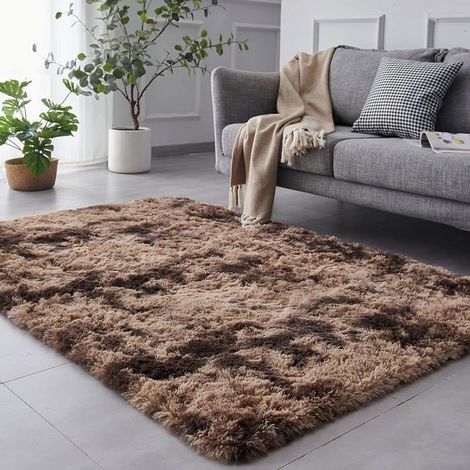 BelleRise - Tapis poil long effet tie-dye – antidérapant mousse haute densité – salon chambre – 200 x 300 cm café (1/5)