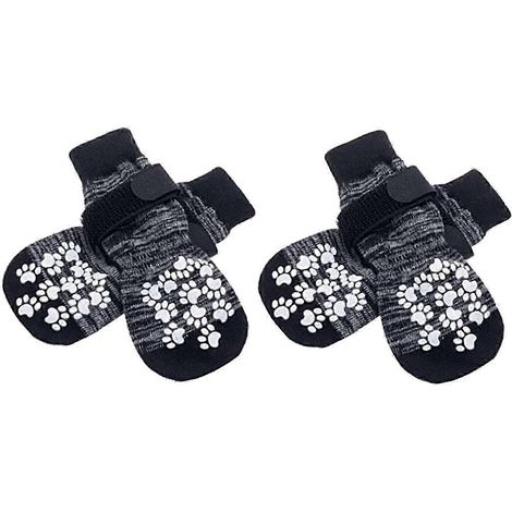 Chaussettes antidérapantes pour chien, chaussettes adhérentes avec sangles pour l'intérieur sur parquet, protection des pattes pour chiens de petite, moyenne et grande taille-S-Gray