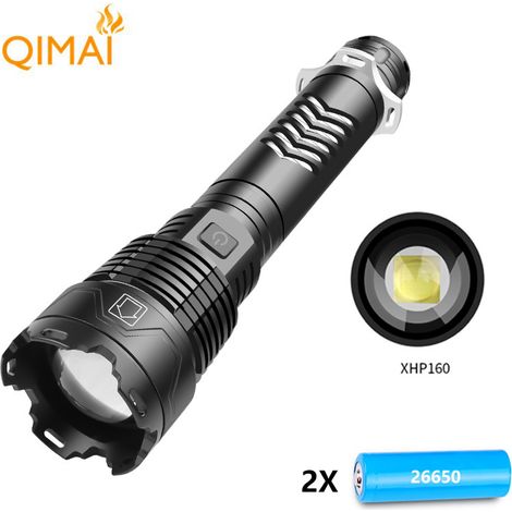 (2800 A + 2 batteries 26650) Abat-jour en aluminium XHP160, port USB et indicateur d'alimentation (1/5)