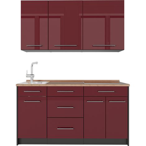 Cucina monoblocco Fame-Line, Bordeaux lucido/Antracite, 150 cm, PL Rovere, Vicco (1/5)