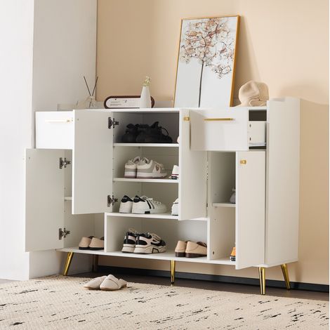 meuble rangement chaussures 2 tiroirs 4 portes blanc OKMYHOME (1/5)