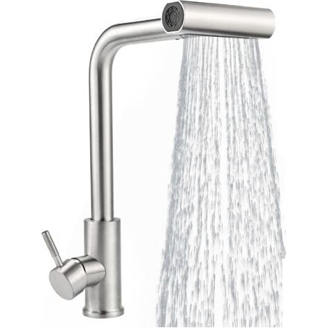 Hochwertiger Küchenarmatur mit ausziehbarer Brause, Edelstahl-Spültischarmatur im Wasserfall-Design, Einhebelmischer für Gewerbeküchen (1/4)