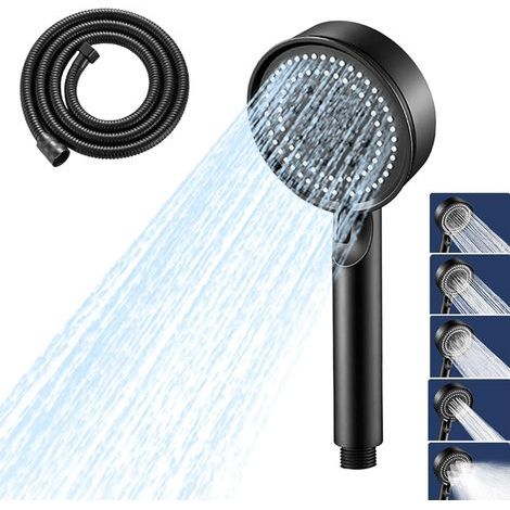 High-pressure shower head, 5 adjustable modes, shower head with 1.5m hose, black (1/5)