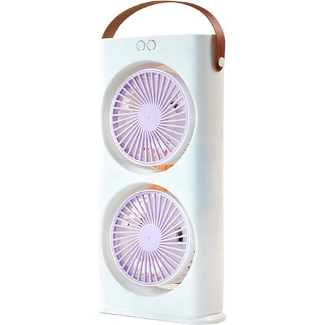 Ventilateur de bureau, rechargeable à double tête, batterie 1200 mAh, 3 vitesses, 15,5 x 5,5 x 31 cm, 544 g, pour dortoir, camping (1/5)