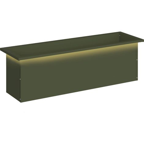 Garden Planter with LED Olive Green 30 x 100 x 30 cm Steel vidaXL