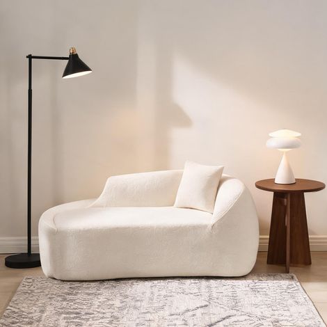 Canapé 2 places convertible en chaiselongue tissu chenille blanc (1/5)