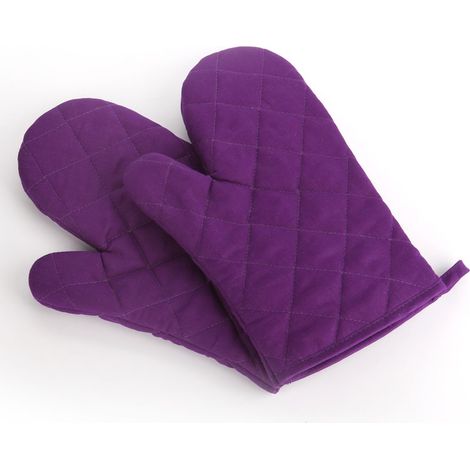 Une paire de gants de cuisine violets antidérapants (lot de 2) pour la cuisson au four et au gril, avec tapis isolant thermique.