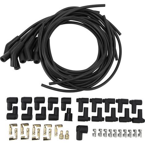 Akozon Hochleistungs-Zündkerzenkabelsatz, 8,5 mm, für Oldtimer, Rallye-Rennen, metallisches Silikonmaterial (SCHWARZ). (1/5)