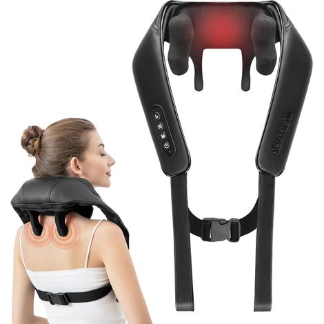 Wireless Cervical Massager, Back and Neck Massage with Heating, Shiatsu 6D Electric Massage Device for Deep Tissue and Back, Gifts for Mothers Dad Women Men Black (1/5)