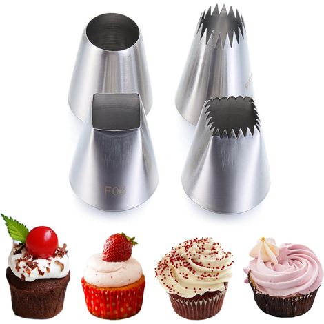 Grandes Douilles à Pâtisserie,4 PCS Coffret de Douilles à Pâtisserie Extra Larges Douilless Carrées Rondes et Étoile pour Décoration Gâteaux Cupcakes Biscuits Compatible (1/5)
