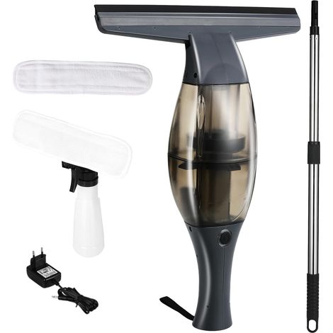 Nettoyeur de vitres électrique sans fil avec manche télescopique, autonomie batterie:40 min,buse d'aspiration 28 cm,vaporisateur avec housse en microfibre pour nettoyage à 360° sans traces à (Noir) (1/5)