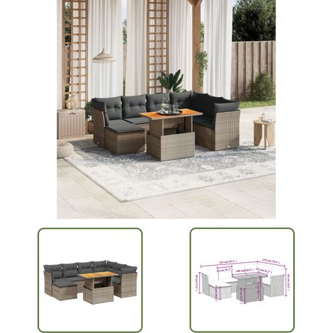 The Living Store 8-tlg. Garten-Sofagarnitur mit Kissen Grau Poly Rattan - Gartenmöbel - Sofagarnitur - Rattan Möbel - Outdoor Möbel - Lounge Set (1/3)