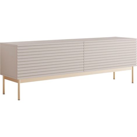 Meuble TV Bas 175 cm pour Salon - avec Portes Push-to-Ouvertes - Avant Moderne en Cachemire + éclairage LED - Pieds dorés - Meuble TV Fonctionnel avec Espace de Rangement et Style (1/5)