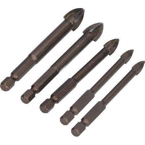 Set mit 5 Hartmetall-Fliesenbohrern, Sechskantspitze, Lochöffner für Glas, Keramik und Beton (1/5)
