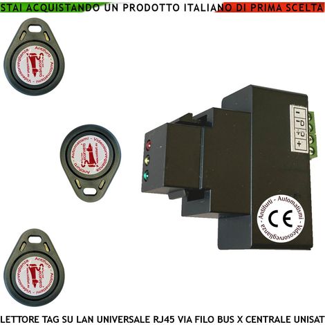Lettore Prossimità Chiavi 3 TAG Codifica UNISAT2 Securvera RJ45 Universale di Qualsiasi Marca e Tipo 3 Led Verde Giallo Rosso Segnalano Lo Stato Antifurto Colegamento BUS Attivazione Parziale o Totale (1/4)