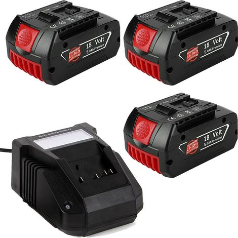 Powerwings – Pack de 3 batteries 18V 5000mAh Lithium Ion pour Bosch – Compatible BAT609, BAT618, BAT619 – Chargeur AL1820CV inclus