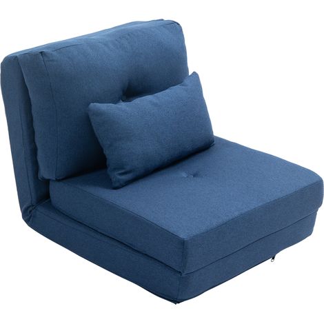 Sedile conducente Irovami trasformabile in divano letto, poltrona monoposto con 1 cuscino e schienale regolabile, blu scuro