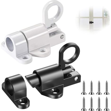 Loquet de Porte Automatique à Rebond en Aluminium, Petit Verrou à Ressort de Sécurité avec Vis, pour Portes en Bois, Fenêtres, Armoires et Penderies (Noir + blanc) (1/5)