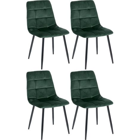 Set 4 sedie sala da pranzo con cucitura quadrata in tessuto di velluto verde scuro, gambe in metallo nero 100001793