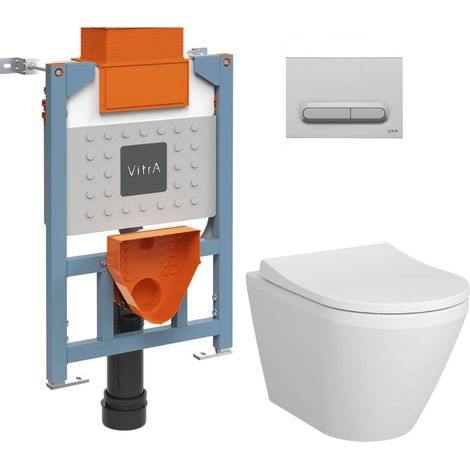 Vitra Bâti support 82cm + WC sans bride + Abattant softclose + Plaque Chrome mat (VUNI82INTEGRARIMLESS-5) (1/5)