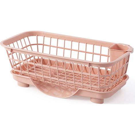 Égouttoir à vaisselle rose à drainage rapide, fond amovible, conception en plastique durable pour ustensiles et baguettes.-AquaForge (1/5)