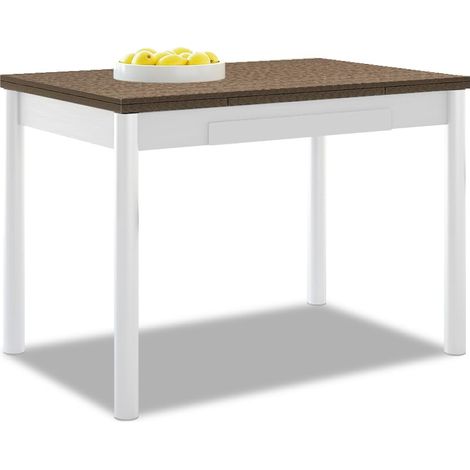 Table de Cuisine Extensible - Structure Blanche et Plateau stratifié - Couleur chêne foncé - Idéale pour Les Petits espaces - Dimensions : 90 x 50 cm - Extensible : 140 x 50 cm (1/5)