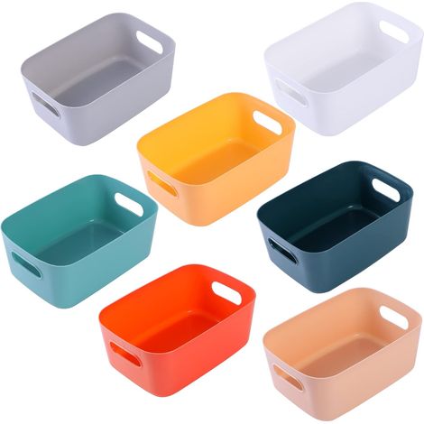 7 Pack Plastic Storage Boxes, Multiple Colors Storage Baskets for Kitchen, Closet, Office, Bathroom, Toys, Home (7 Pack) (1/5)