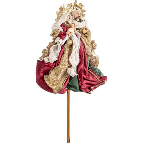 Puntale con natività colore rosso e verde, decorazione per albero di natale -Bianco e Verde (1/3)