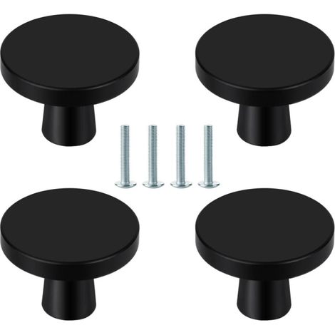 4 Pièces Boutons de Porte, Boutons de Meubles en Noir, Boutons Armoire Ronds, Boutons de Tiroir en Noir, Poignees de Porte de Cuisine pour Commode, Armoire, Meuble, Placard, avec Tournevis (1/5)