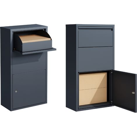 Boîte aux lettres colis murale gris – Acier galvanisé avec serrure à cylindre double ouverture