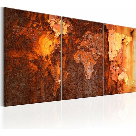 Tableau carte du monde vieille rouille - 120 x 60 cm (1/4)