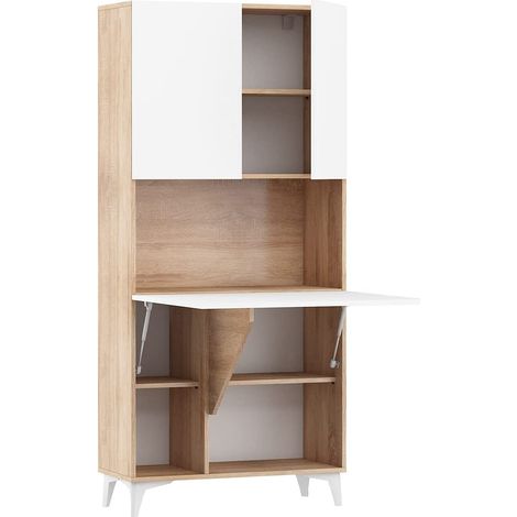 MOBILE SCRIVANIA COMPUTER LIBRERIA MEGAN H175x80x36cm BIANCO LUCIDO ROVERE