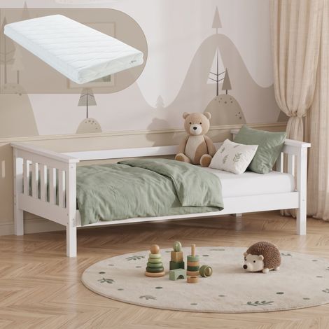 Kinderbett Nuuk 70x140 cm mit Kaltschaummatratze und Stauraum Weiß [en.casa] (1/5)