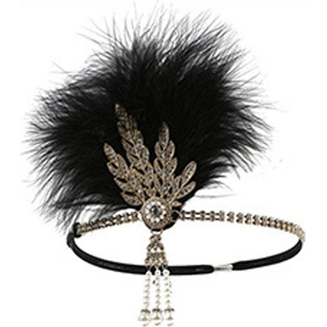 Headband - Peacock Feather - Adjustable Satin Ribbon - Detachable Feather Clip - For 1920s Party Costume - 1 Piece