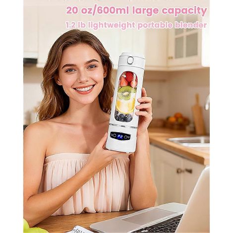 Mixeur portable individuel - Idéal pour préparer des smoothies et des milkshakes - Mixeur sans fil haute puissance de grande capacité (600 ml) (Blanc) (1/5)