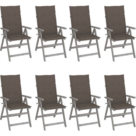 8 pcs Chaises inclinables avec coussins, Chaises à dîner, Fauteuils de jardin Gris Acacia BGT47552 (1/5)