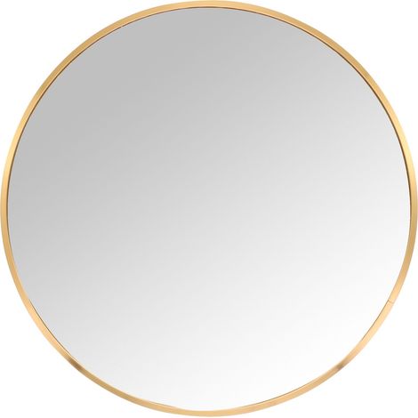Specchio rotondo Relaxdays, Ø 60 cm, con cornice, specchio da parete per corridoio, bagno, soggiorno, da appendere, oro (1/5)
