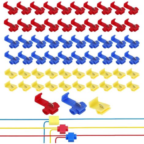 120 Pièces Cosse Electrique Connecteur Rapide T-Tap (0,5-6 Mm²) De Verrouillage Écossais, Connecteurs Rapides De Dérivation Pour Voiture Et Moto (Rouge, Bleu, Jaune) (1/5)